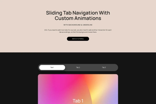Tab navigation animations Webflow cloneable