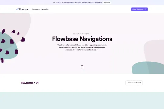 Premade Navigation components Webflow cloneable