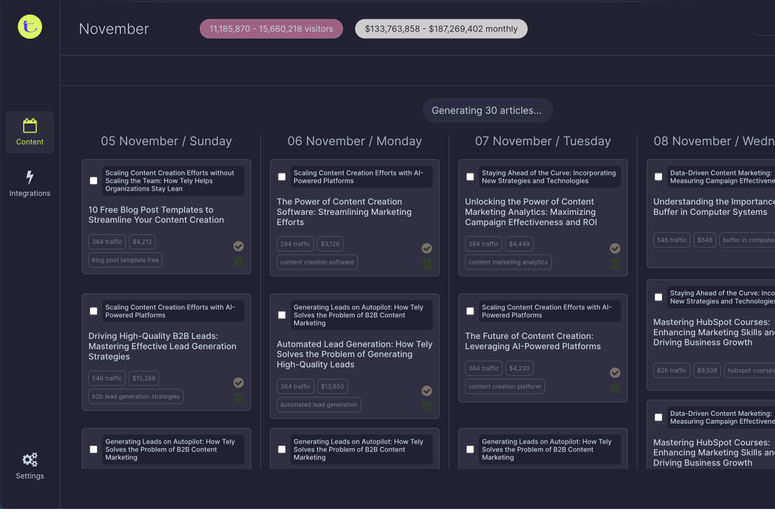 Enhance your content marketing with Tely AI, an autonomous AI agent creating SEO-optimized content for B2B companies. Personalized, data-driven content improves SEO, lead generation, and user engagement. Streamline your content strategy on the Webflow app for efficient results.