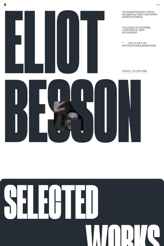 Modern Black White Blue Sans-serif Clean Webflow website example Digital Design