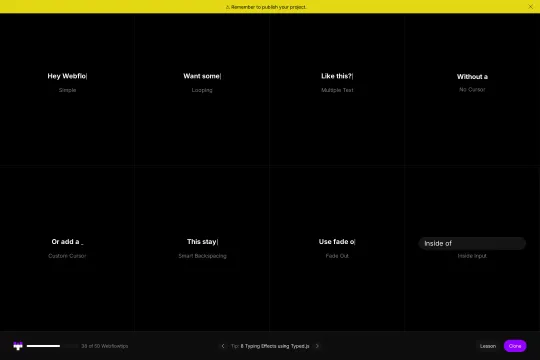 Typed.js text animations Webflow cloneable