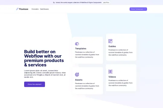Sleek card hover features section Webflow cloneable