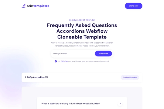 Interactive FAQ Accordions Webflow cloneable