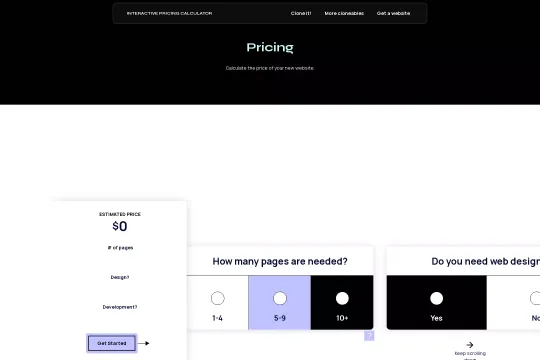 Interactive pricing calculator Webflow cloneable