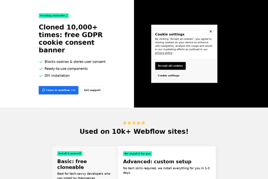 GDPR cookie consent Webflow cloneable