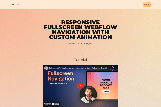 Animated full-screen navigation Webflow cloneable