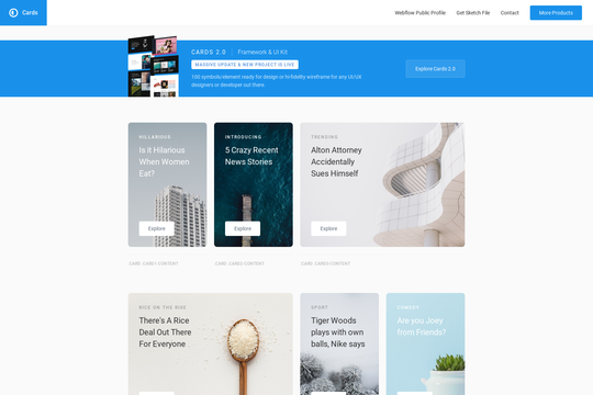 Cards 2.0 UI Kit Webflow cloneable