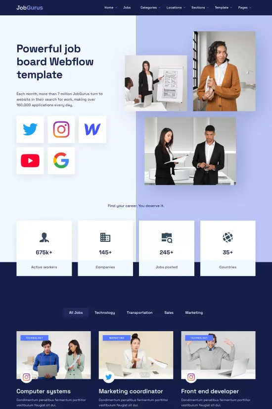 Professional Job Board Modern Webflow Website Template