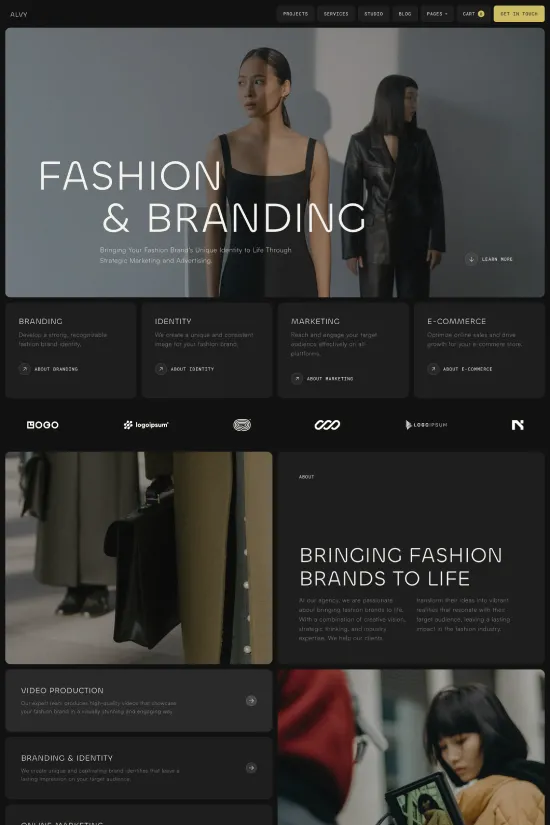 Elegant Dark Theme Black and White Fashion Webflow Website Template