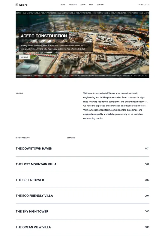 Modern Black & White Arechitecture Acero Webflow website template