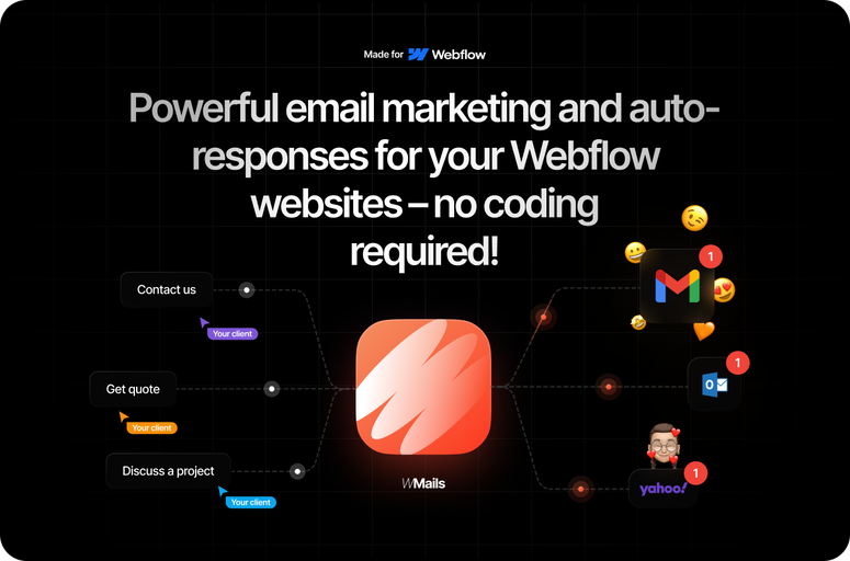 Enhance your Webflow email marketing with WMails app. Automate responses, personalize templates, segment contacts, run targeted campaigns, and maintain professional communication effortlessly. Ideal for Webflow designers and developers seeking efficient email automation and engagement.