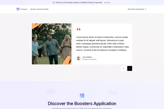 Flowbase testimonial slider Webflow cloneable
