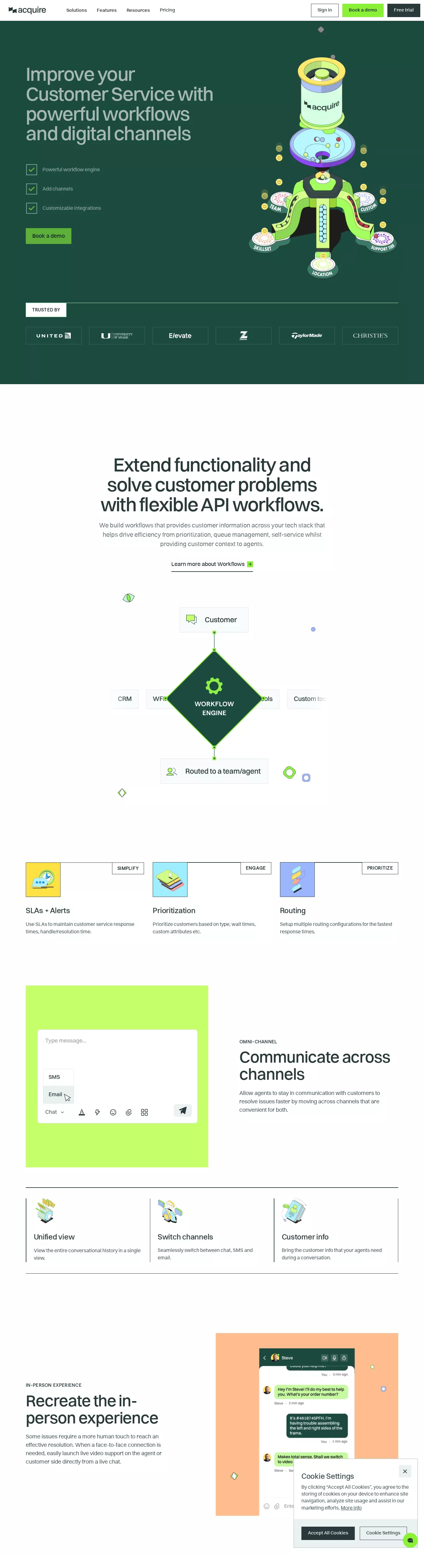 Webflow website example Customer Service Modern Green