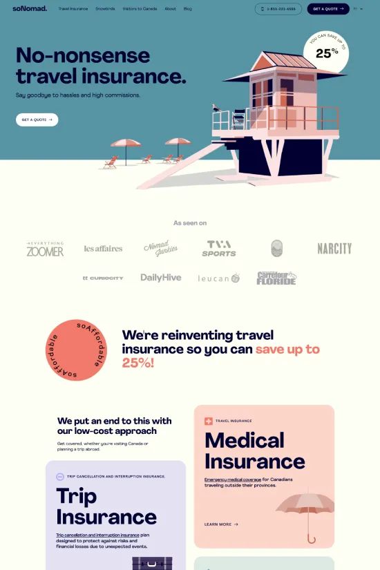 Travel Insurance Webflow website example - Modern Clean Webflow Inspiration