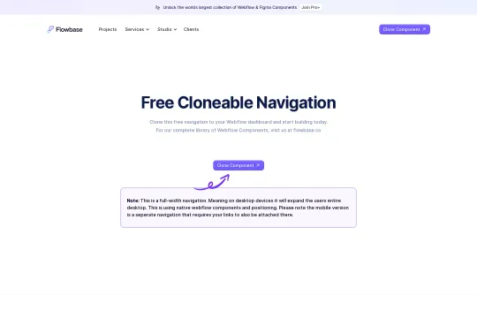Flowbase navigation bar Webflow cloneable