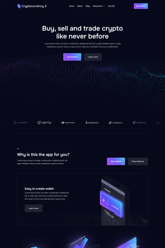 Cryptocurrency Dark Bright Blue Modern Webflow Website Template