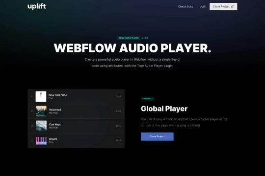 True Audio Player Webflow cloneable