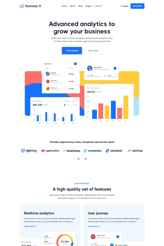 Techstar X Blue Startup Modern Webflow website template