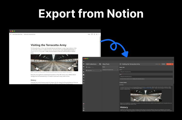 Streamline content migration with Cloudpress, a tool for exporting from Google Docs and Notion to Webflow app. Preserve formatting, images, and automate exports seamlessly for efficient content management. Optimize your Webflow workflow today.