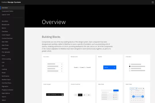 Carbon Design UI Styleguide Webflow cloneable