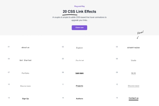 CSS link hover effects Webflow cloneable