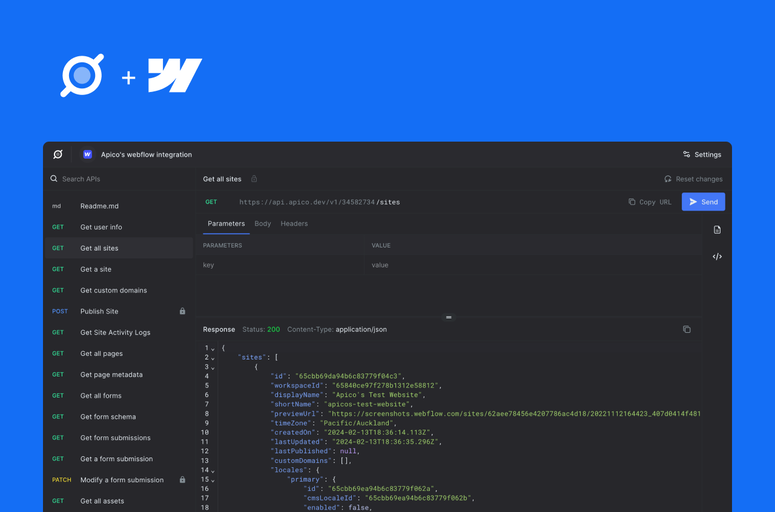 Discover how Apico, the no-code API development suite, enhances Webflow sites with seamless API integration, graph-based access control, and collaborative API explorer. Explore 100+ SaaS app integrations and boost efficiency for Webflow designers and developers with Apico.