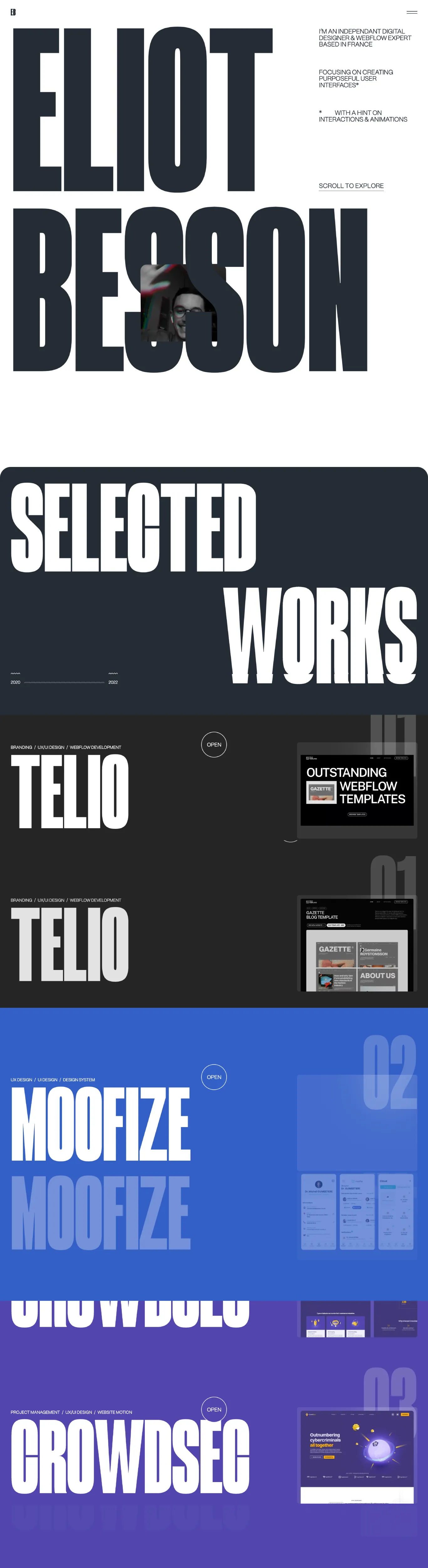Modern Black White Blue Sans-serif Clean Webflow website example Digital Design