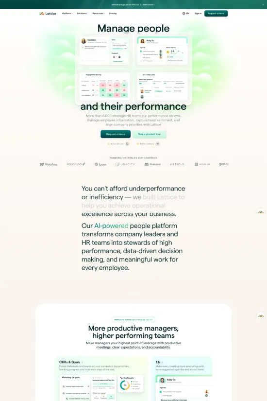 Modern Green HR Management Webflow website example