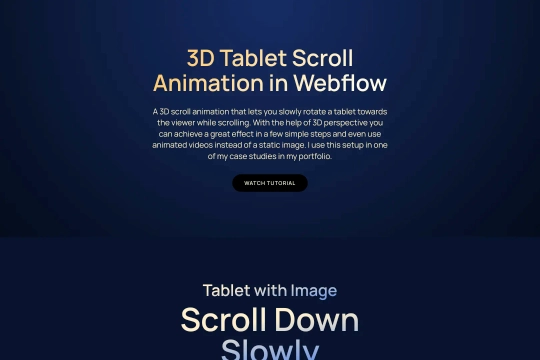 3D tablet scroll animation Webflow cloneable