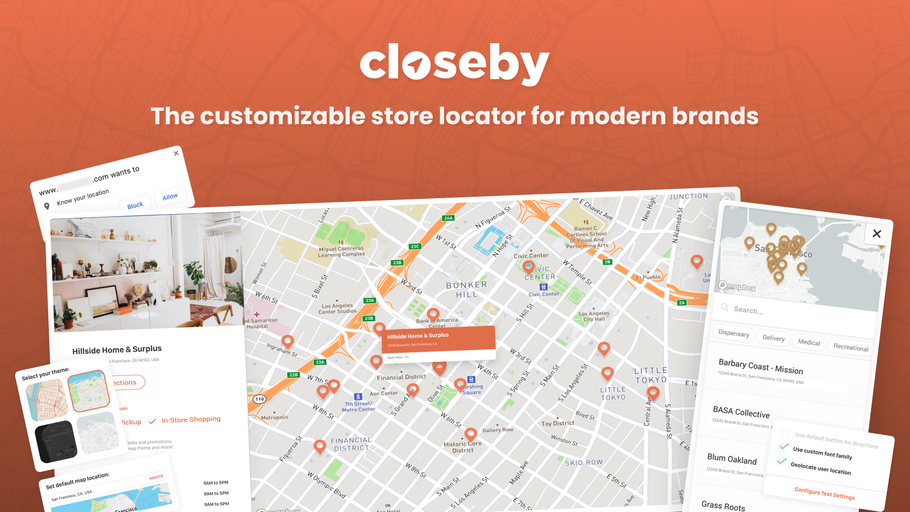 Enhance your Webflow site with Closeby, a user-friendly app that adds a customizable store locator. Easily integrate store locations, customize design, sync with Google Sheets & Analytics, and track user interactions. Perfect for businesses aiming to bridge online & in-person experiences.