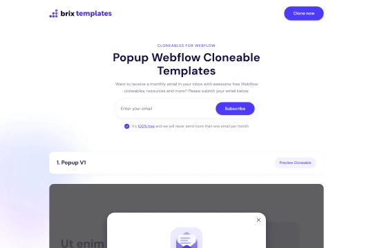 Lead Generation Popups Webflow cloneable